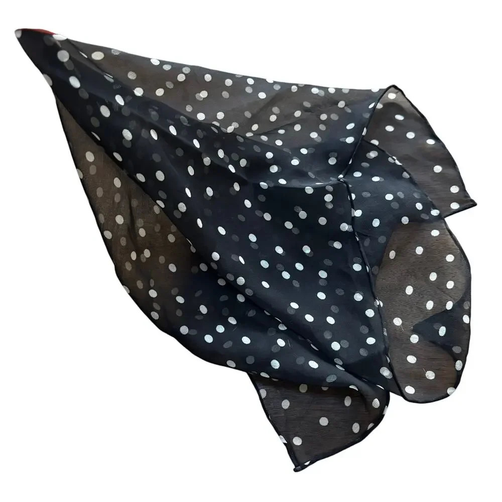 Sheer silky neckerchief scarf bandana style square mod polka dots black white